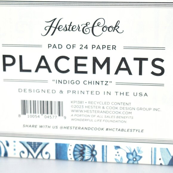 Hester & Cook 24 Indigo Chintz Placemat 18.5" x 12.5" NWT - Picture 2 of 2